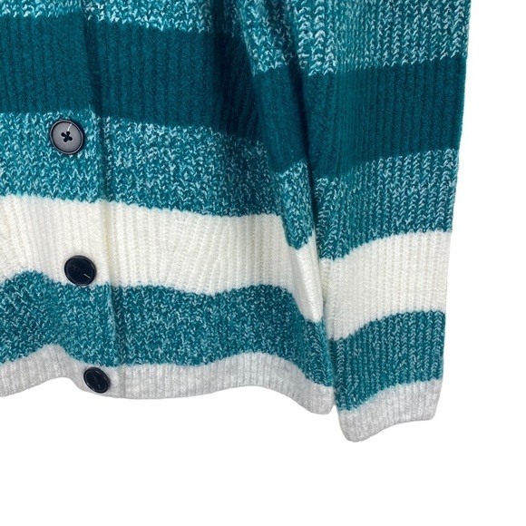 Vince Camuto Cardigan Button Sweater Size XS Teal Blue Green Knit Striped Soft - Picture 4 of 8